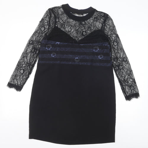 Zara Womens Black Polyamide Shift Size XS Round Neck Pullover - Lace Top
