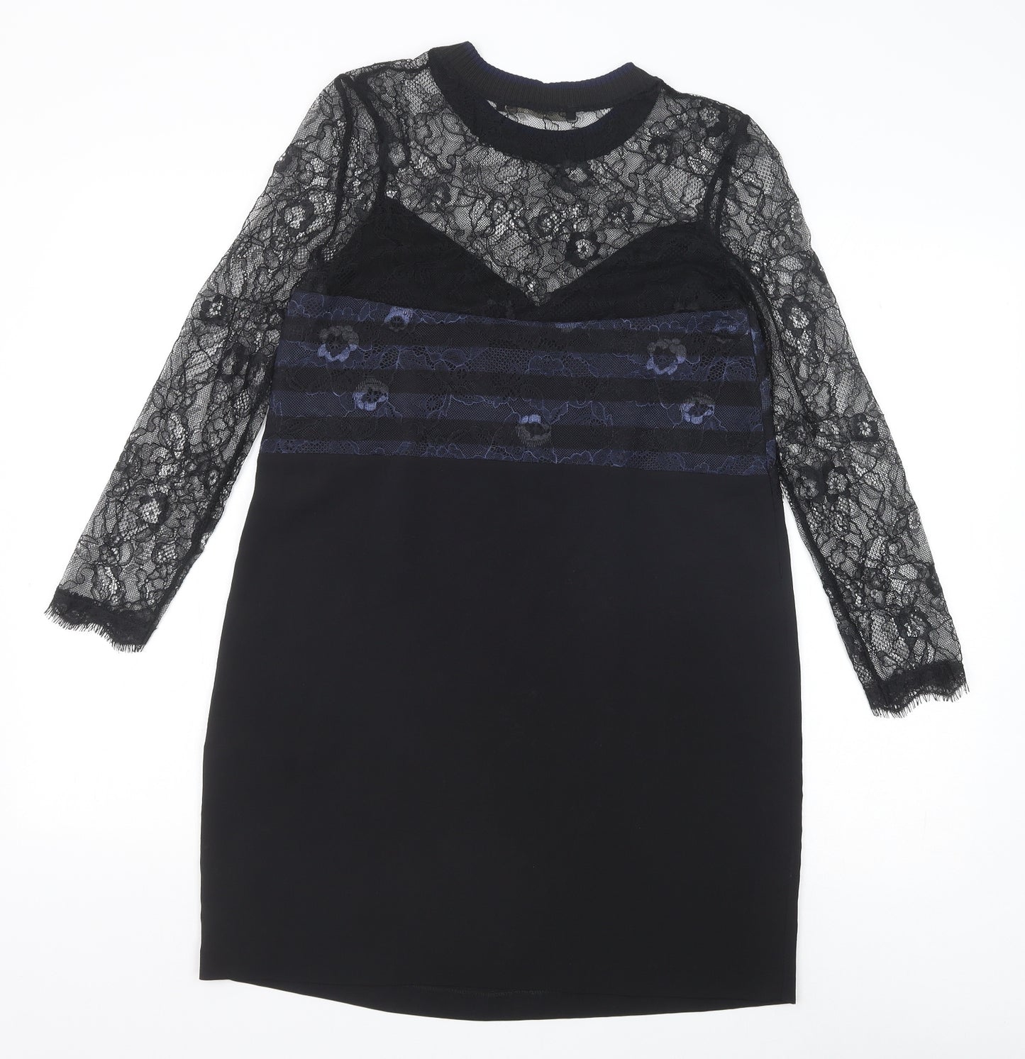 Zara Womens Black Polyamide Shift Size XS Round Neck Pullover - Lace Top