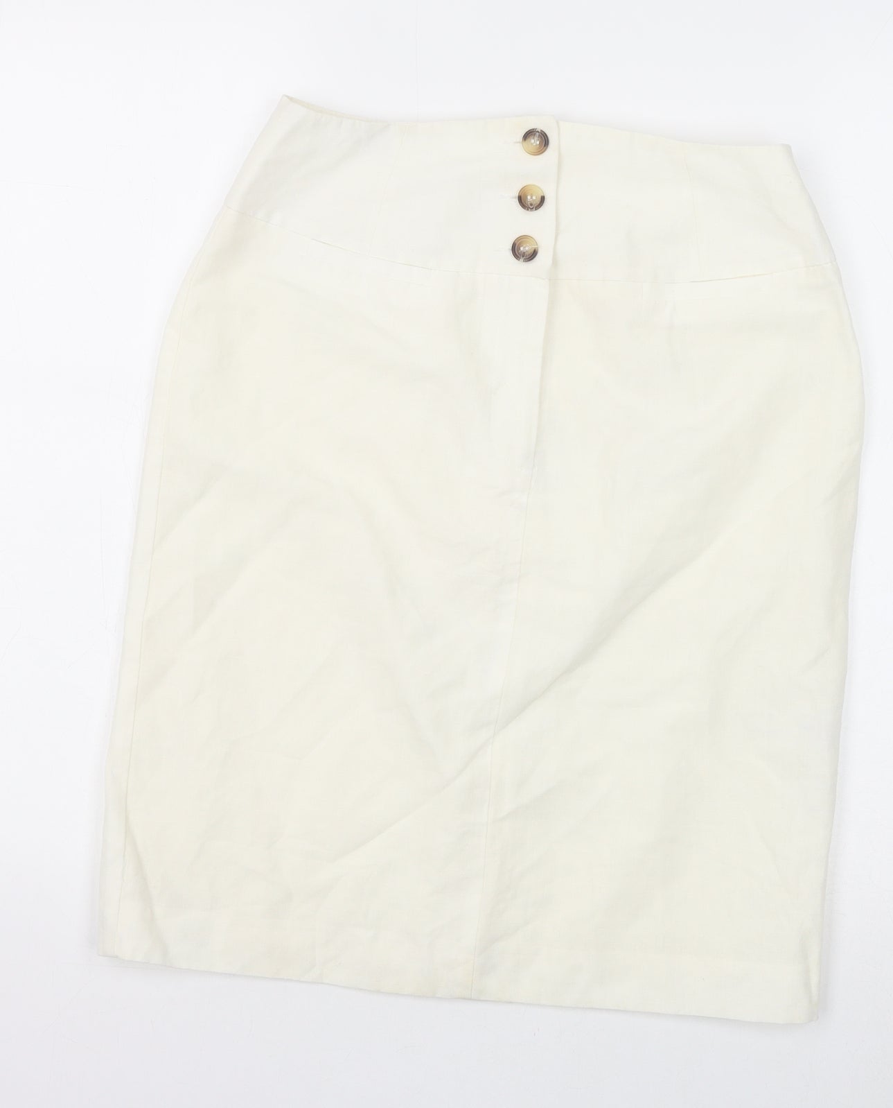 H&M Womens White Linen Straight & Pencil Skirt Size 10 Zip
