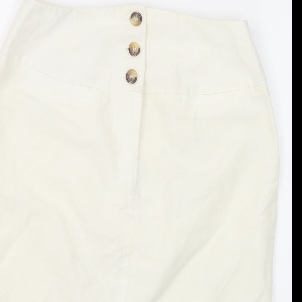 H&M Womens White Linen Straight & Pencil Skirt Size 10 Zip