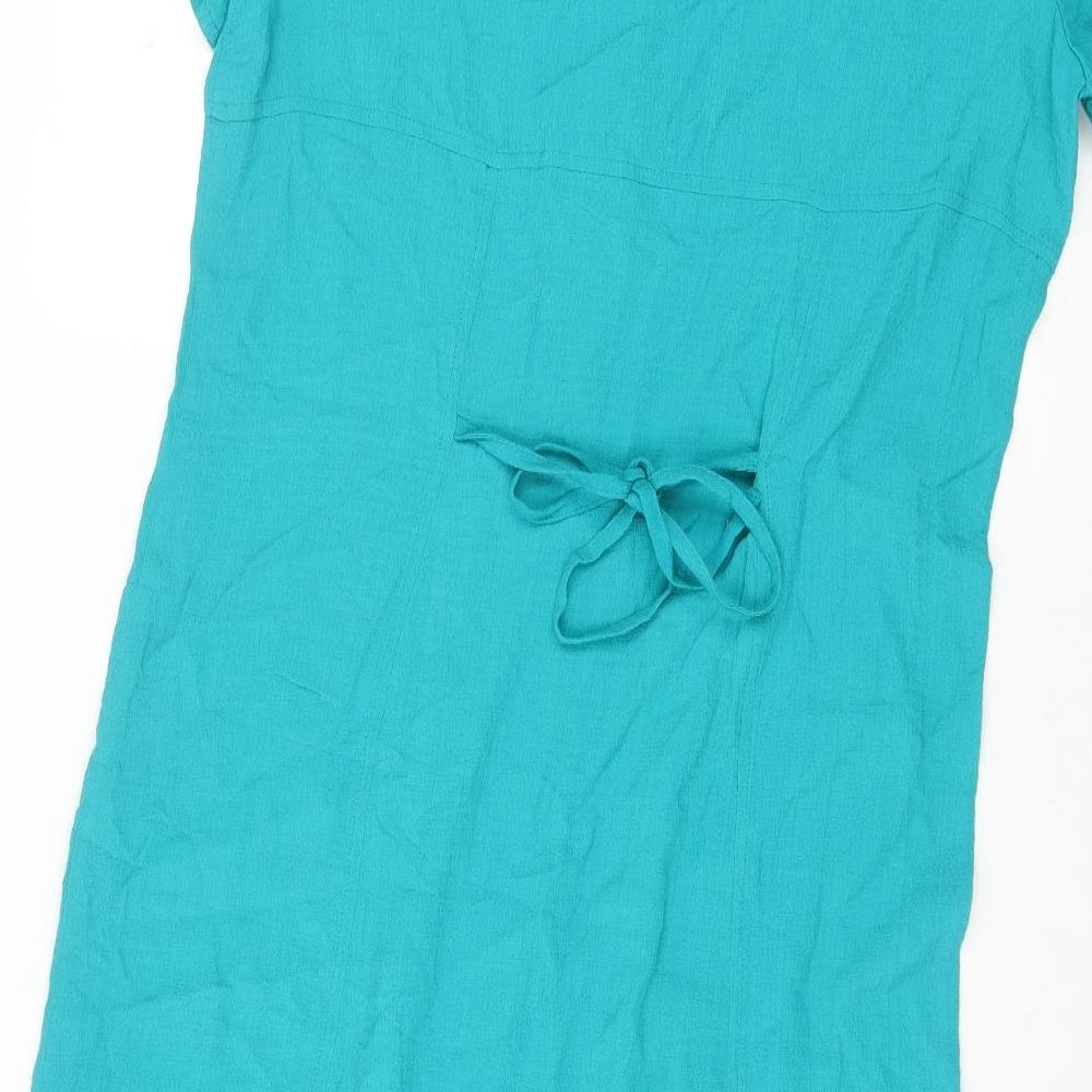 Richards Womens Green Herringbone Viscose A-Line Size 12 V-Neck Button