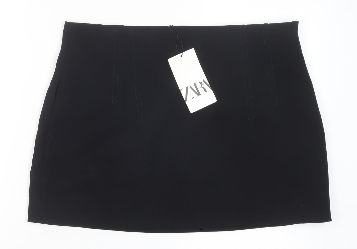 Zara Womens Black Polyester Mini Skirt Size XL Zip