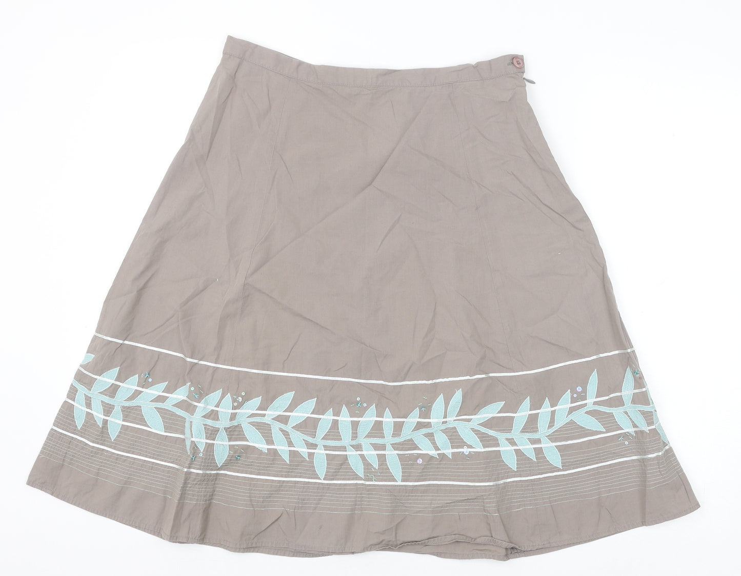 Great Plains Womens Grey Geometric Cotton A-Line Skirt Size 10 Zip - Leaf Pattern