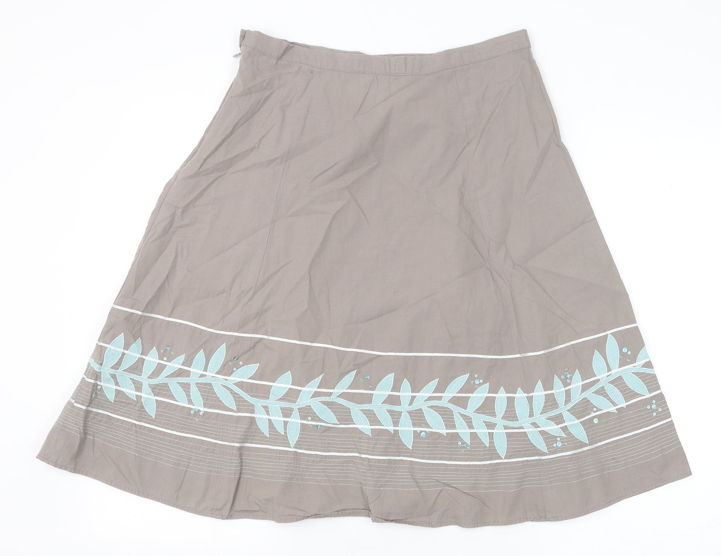 Great Plains Womens Grey Geometric Cotton A-Line Skirt Size 10 Zip - Leaf Pattern