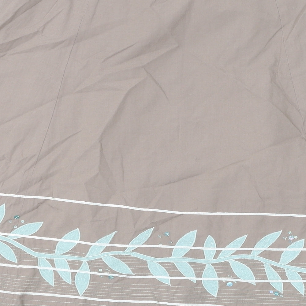Great Plains Womens Grey Geometric Cotton A-Line Skirt Size 10 Zip - Leaf Pattern