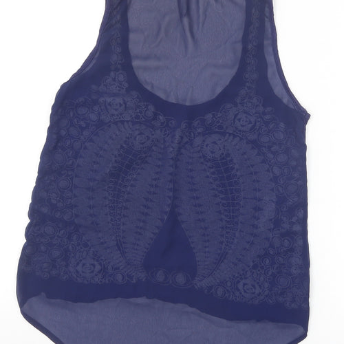 Stradivarius Womens Blue Geometric Polyester Basic Tank Size M Scoop Neck