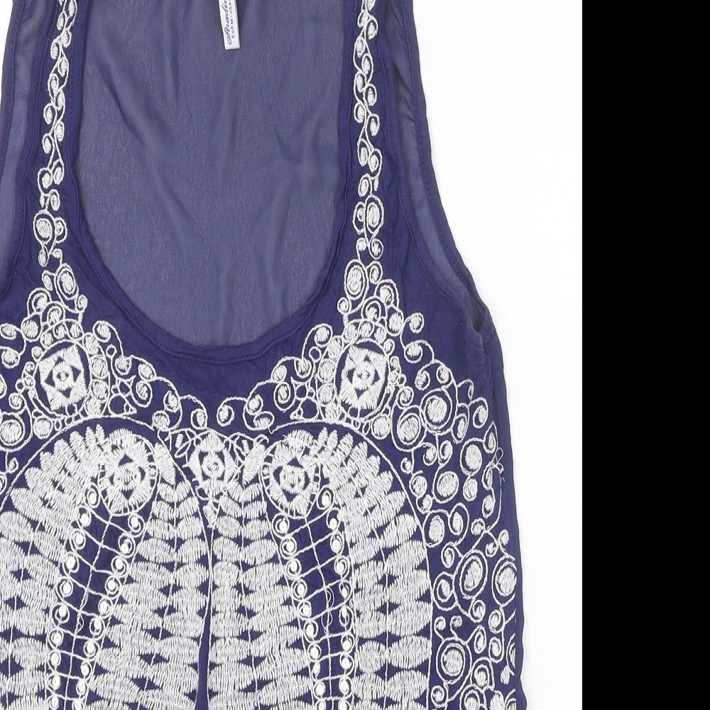 Stradivarius Womens Blue Geometric Polyester Basic Tank Size M Scoop Neck