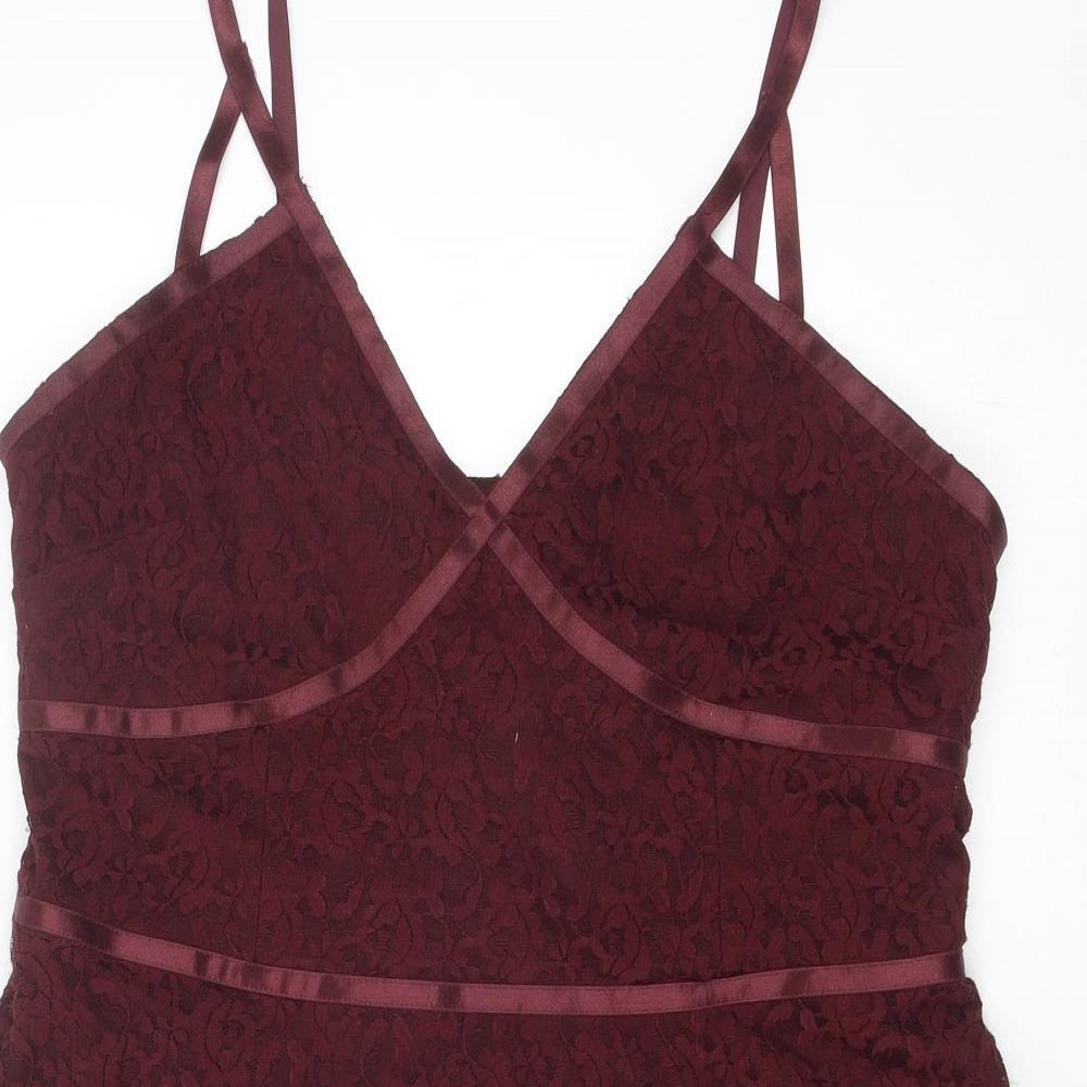 New Look Womens Purple Nylon Mini Size 18 V-Neck Zip
