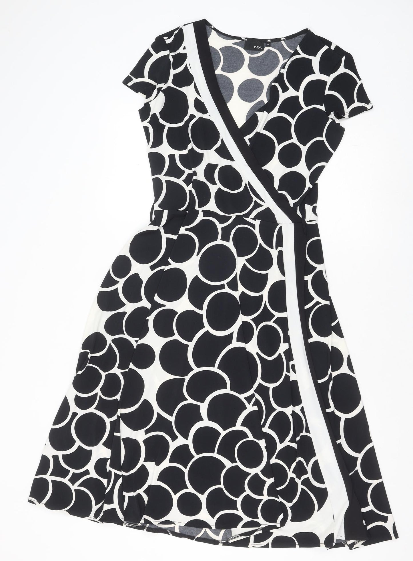 NEXT Womens Black Geometric Polyester Wrap Dress Size 12 V-Neck Pullover