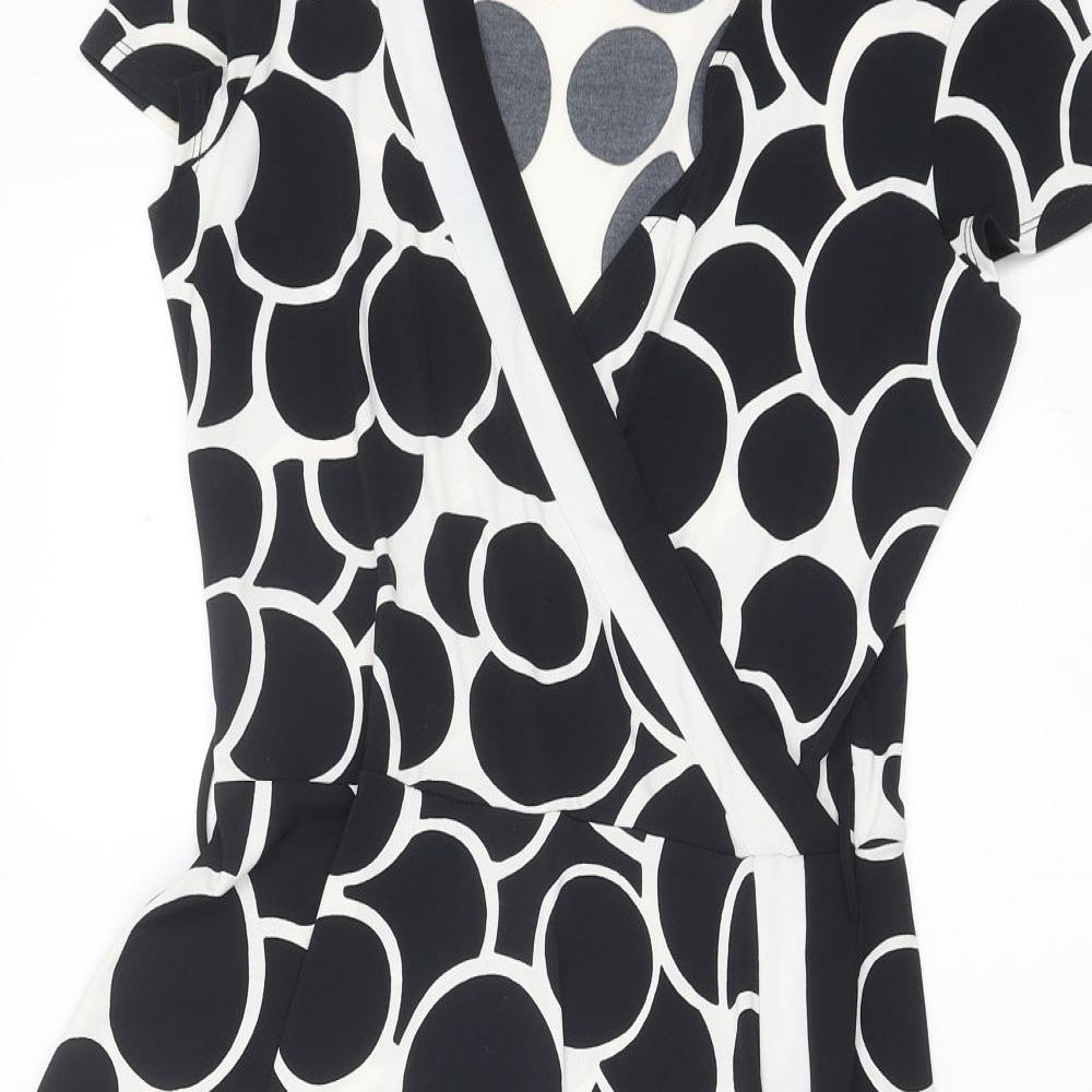 NEXT Womens Black Geometric Polyester Wrap Dress Size 12 V-Neck Pullover