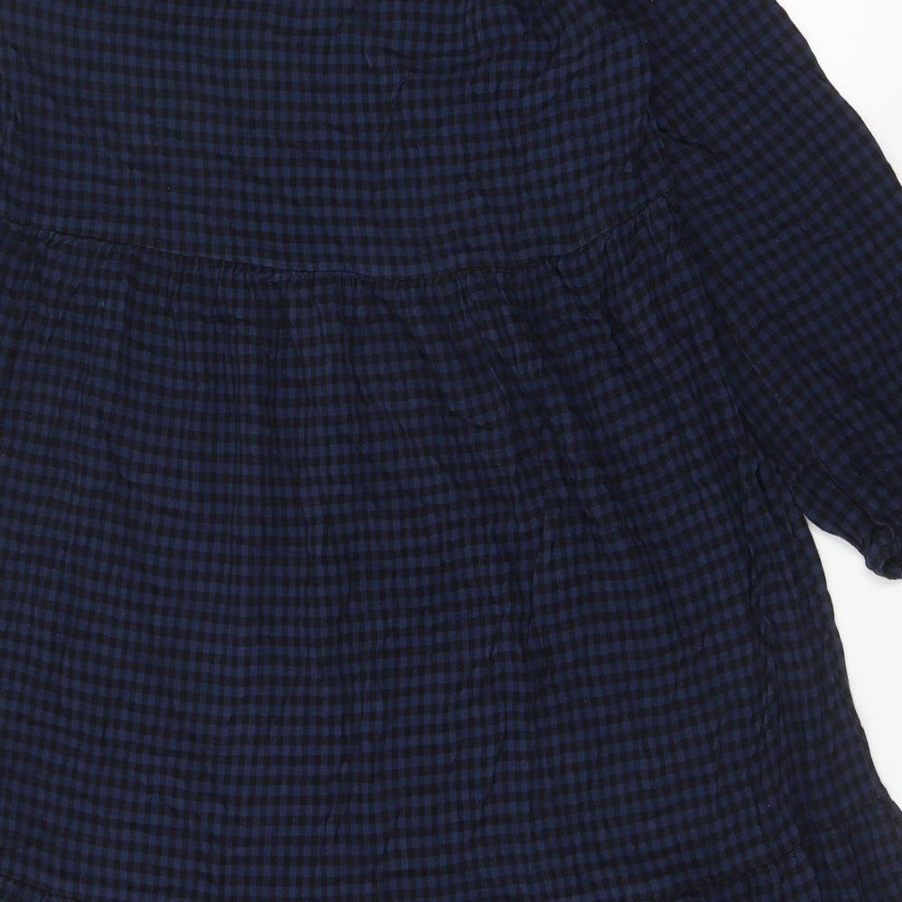 TU Womens Blue Check Viscose A-Line Size 14 V-Neck Pullover - Tiered