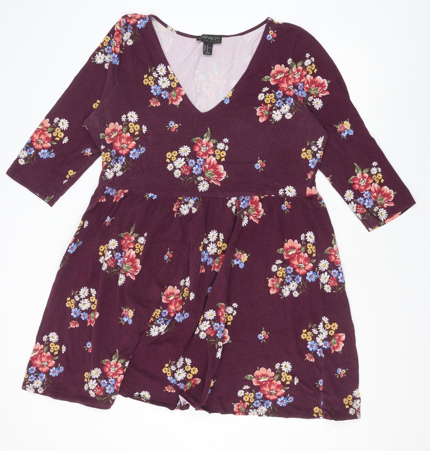 FOREVER 21 Womens Purple Floral Polyester A-Line Size 24 V-Neck Pullover