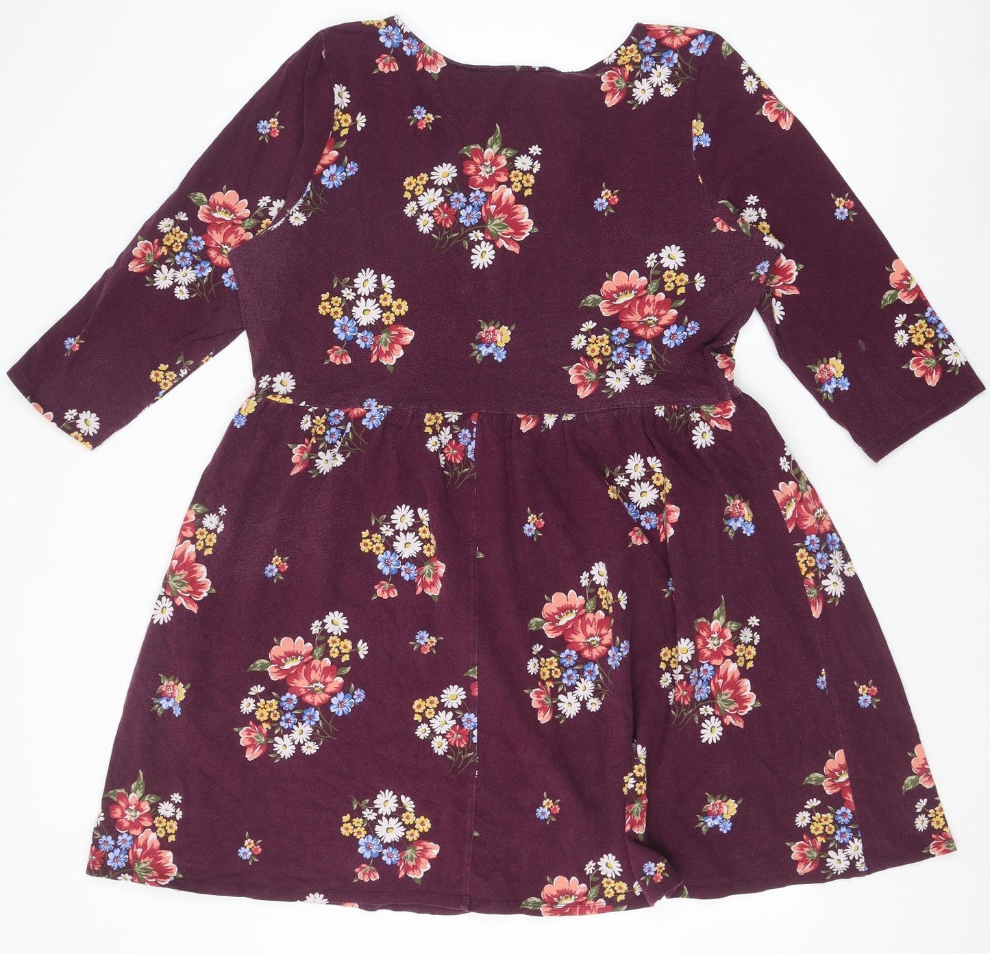 FOREVER 21 Womens Purple Floral Polyester A-Line Size 24 V-Neck Pullover
