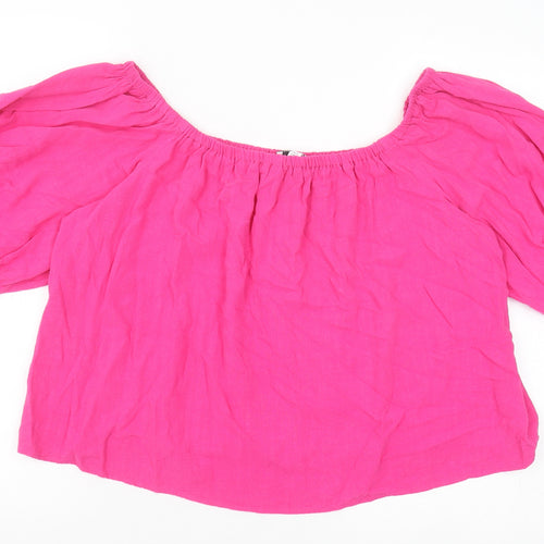 Topshop Womens Pink Viscose Cropped Blouse Size 14 Off the Shoulder - Bardot