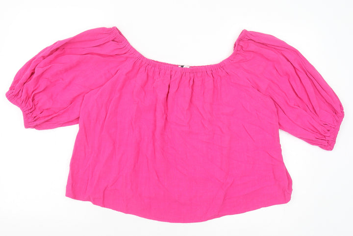 Topshop Womens Pink Viscose Cropped Blouse Size 14 Off the Shoulder - Bardot