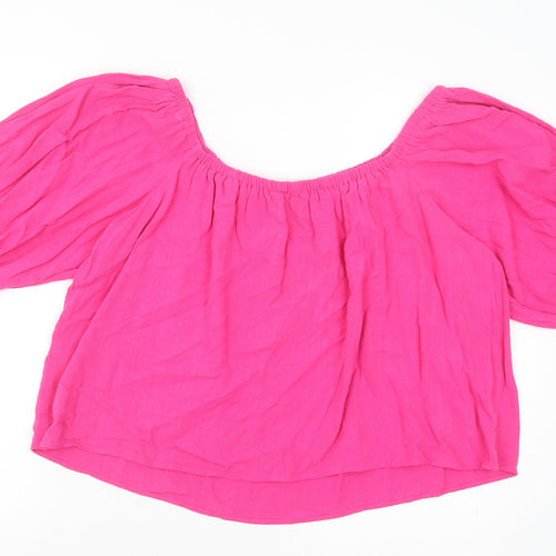 Topshop Womens Pink Viscose Cropped Blouse Size 14 Off the Shoulder - Bardot