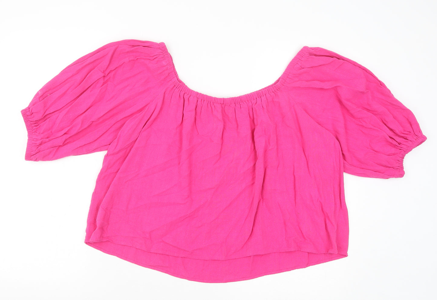 Topshop Womens Pink Viscose Cropped Blouse Size 14 Off the Shoulder - Bardot
