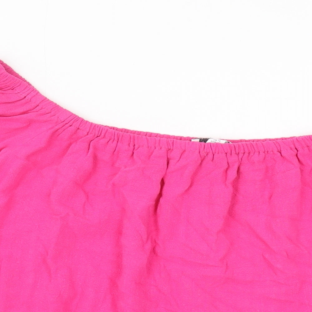 Topshop Womens Pink Viscose Cropped Blouse Size 14 Off the Shoulder - Bardot