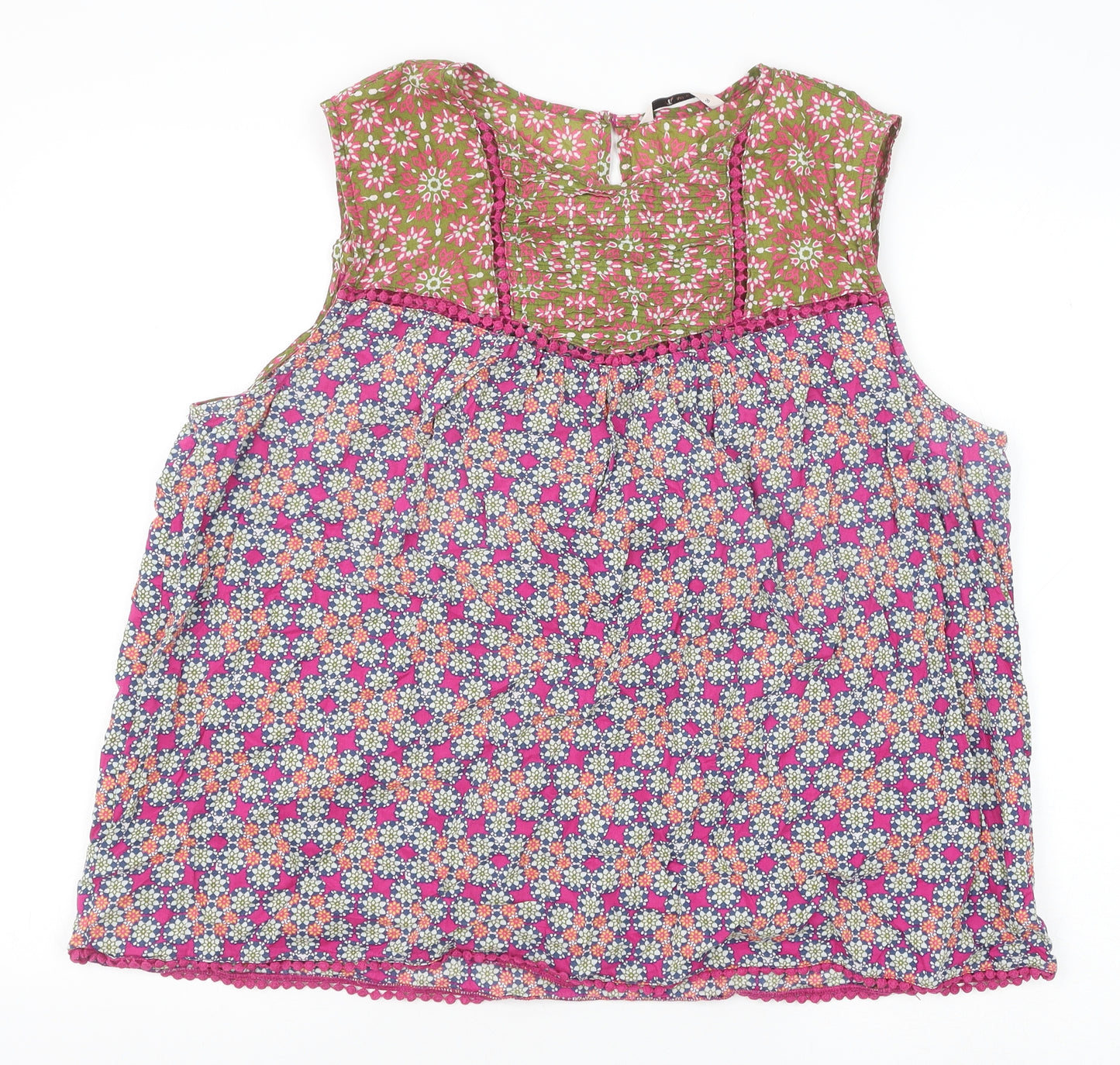 TU Womens Pink Geometric 100% Cotton Basic Tank Size 20 Scoop Neck
