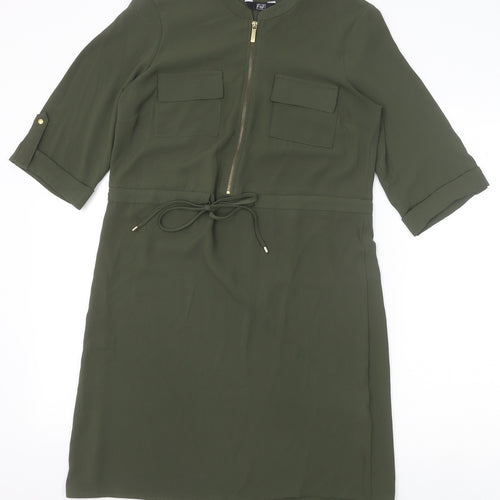 F&F Womens Green Polyester A-Line Size 6 Round Neck Zip - Drawstring Waist