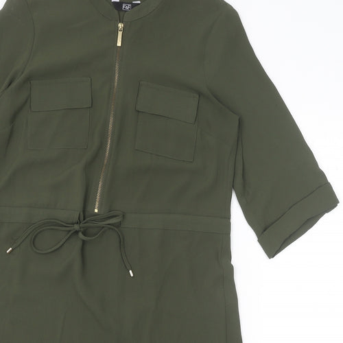 F&F Womens Green Polyester A-Line Size 6 Round Neck Zip - Drawstring Waist