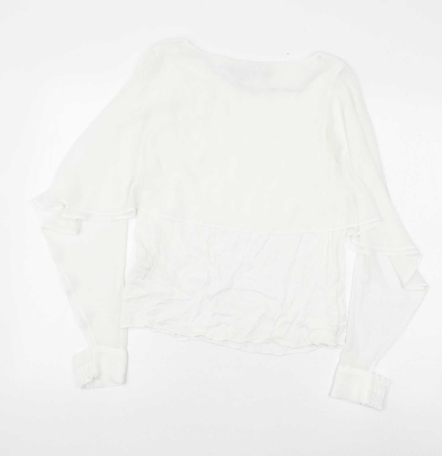 Zara Womens White Viscose Basic Blouse Size XS Boat Neck - Split Sleeve