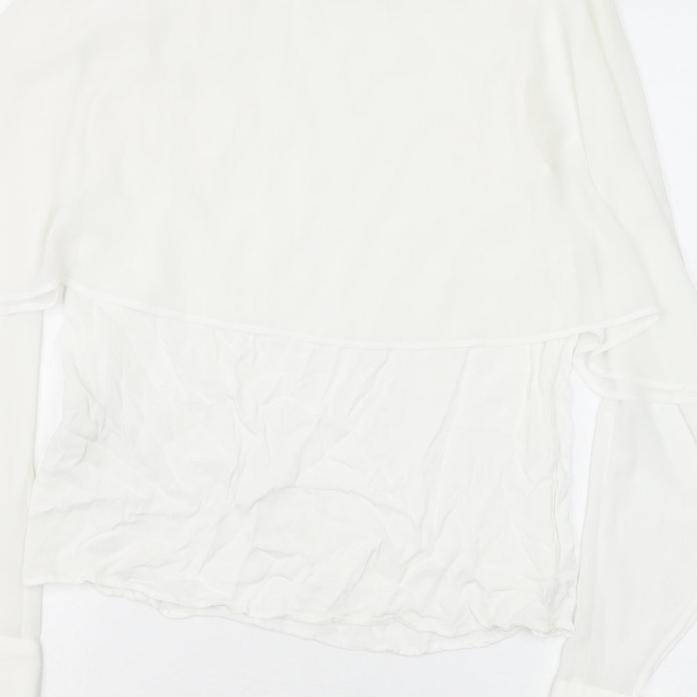 Zara Womens White Viscose Basic Blouse Size XS Boat Neck - Split Sleeve