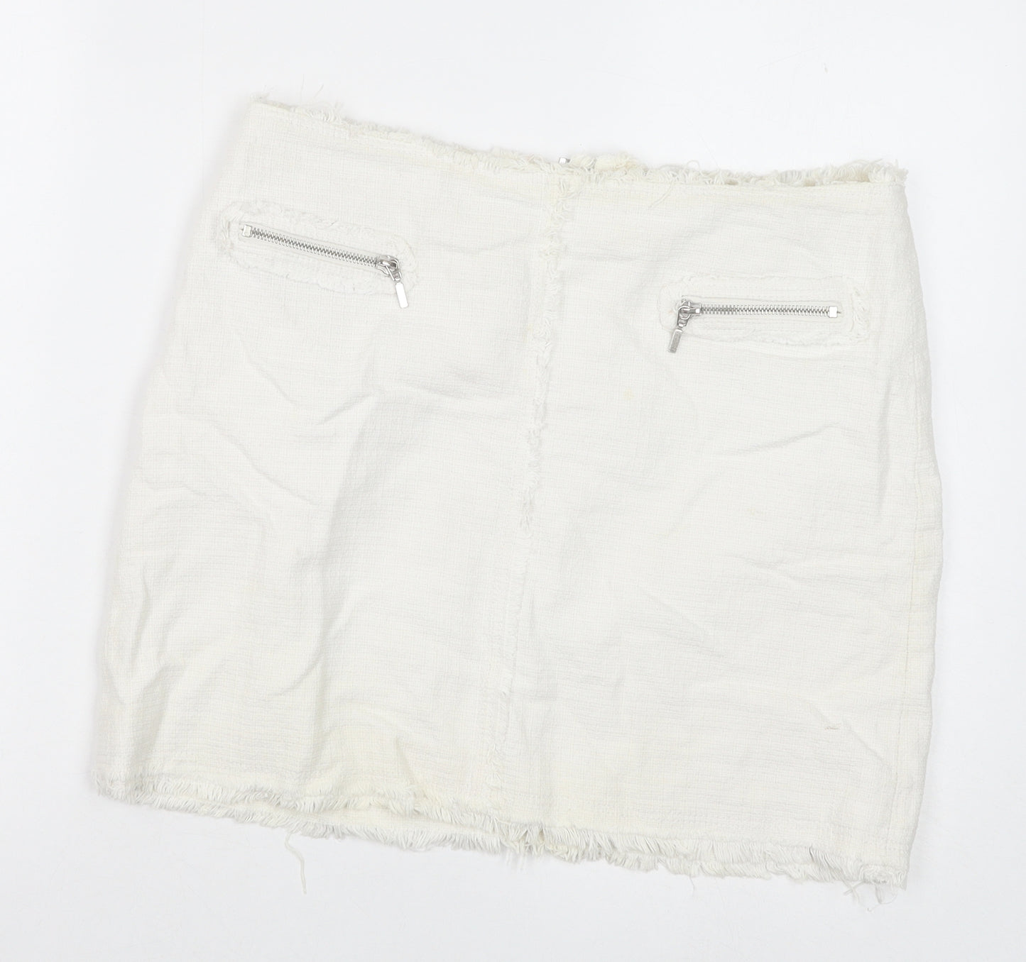 Esprit Womens White Cotton Mini Skirt Size 12 Zip
