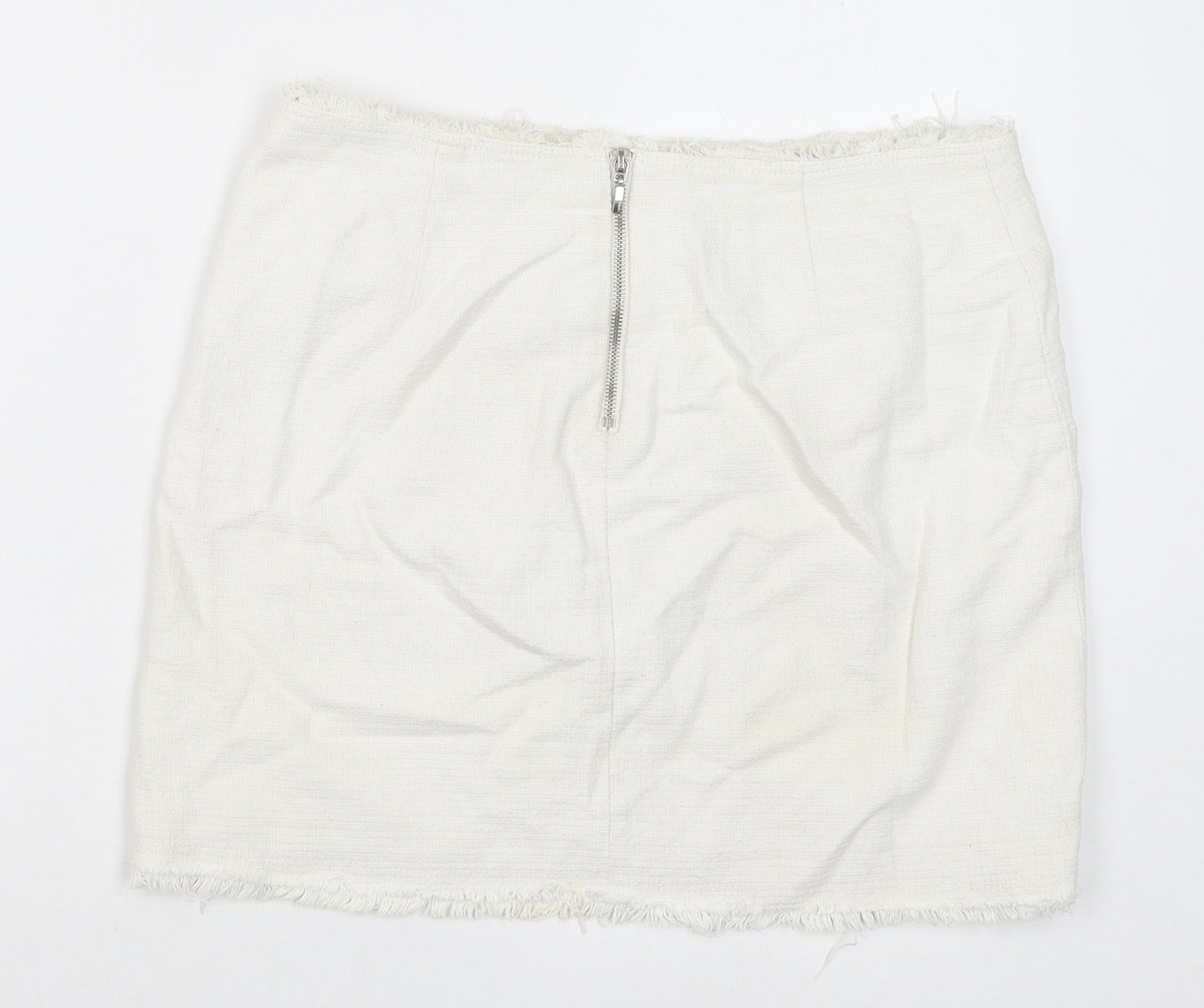 Esprit Womens White Cotton Mini Skirt Size 12 Zip