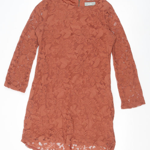 Wallis Womens Brown Floral Nylon Bodycon Size M Boat Neck Zip