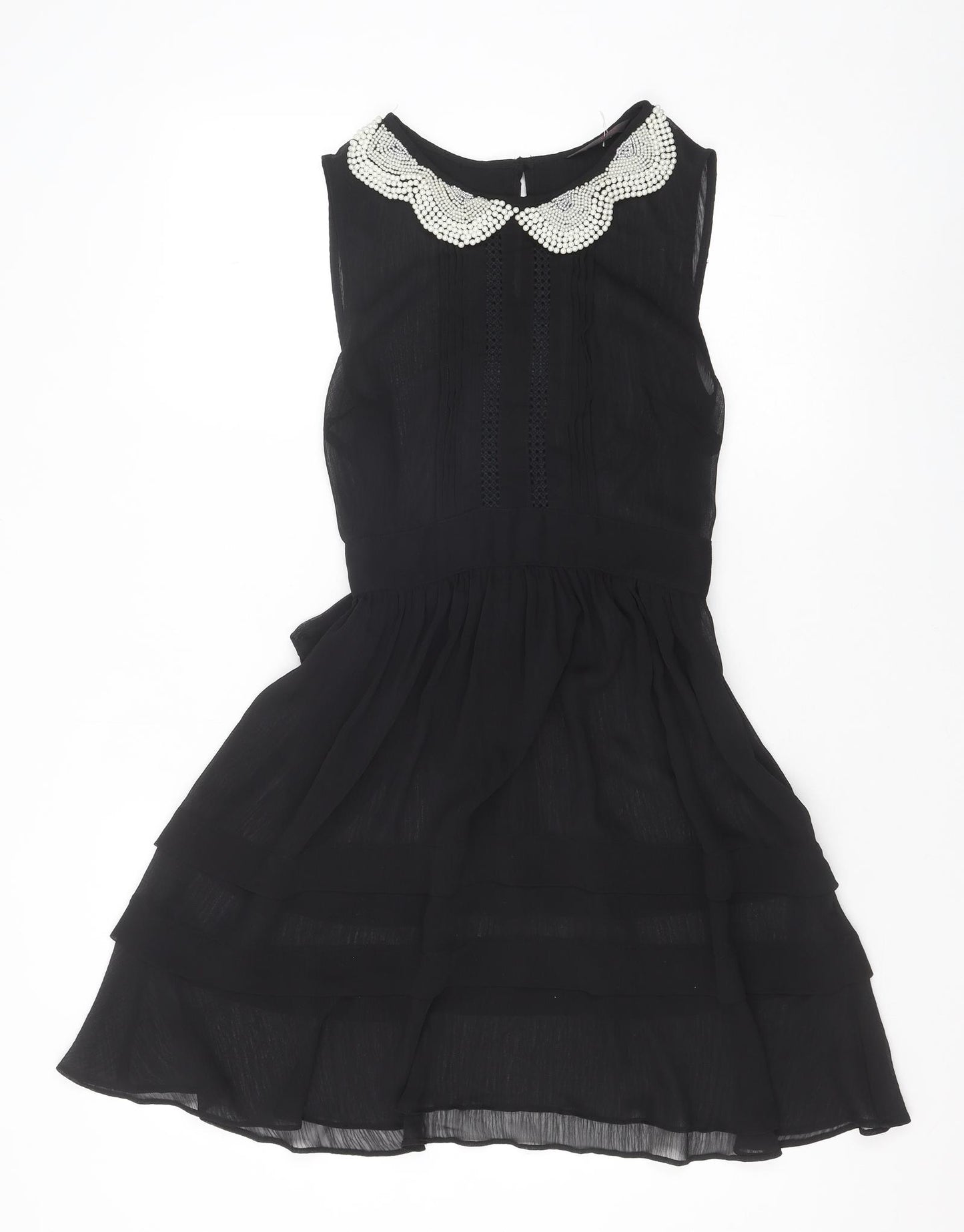 Miss Selfridge Womens Black Polyester Fit & Flare Size 10 Collared Zip