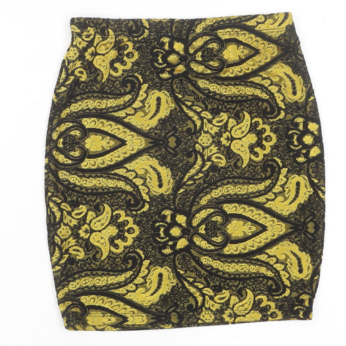 Topshop Womens Yellow Paisley Polyester Mini Skirt Size 8