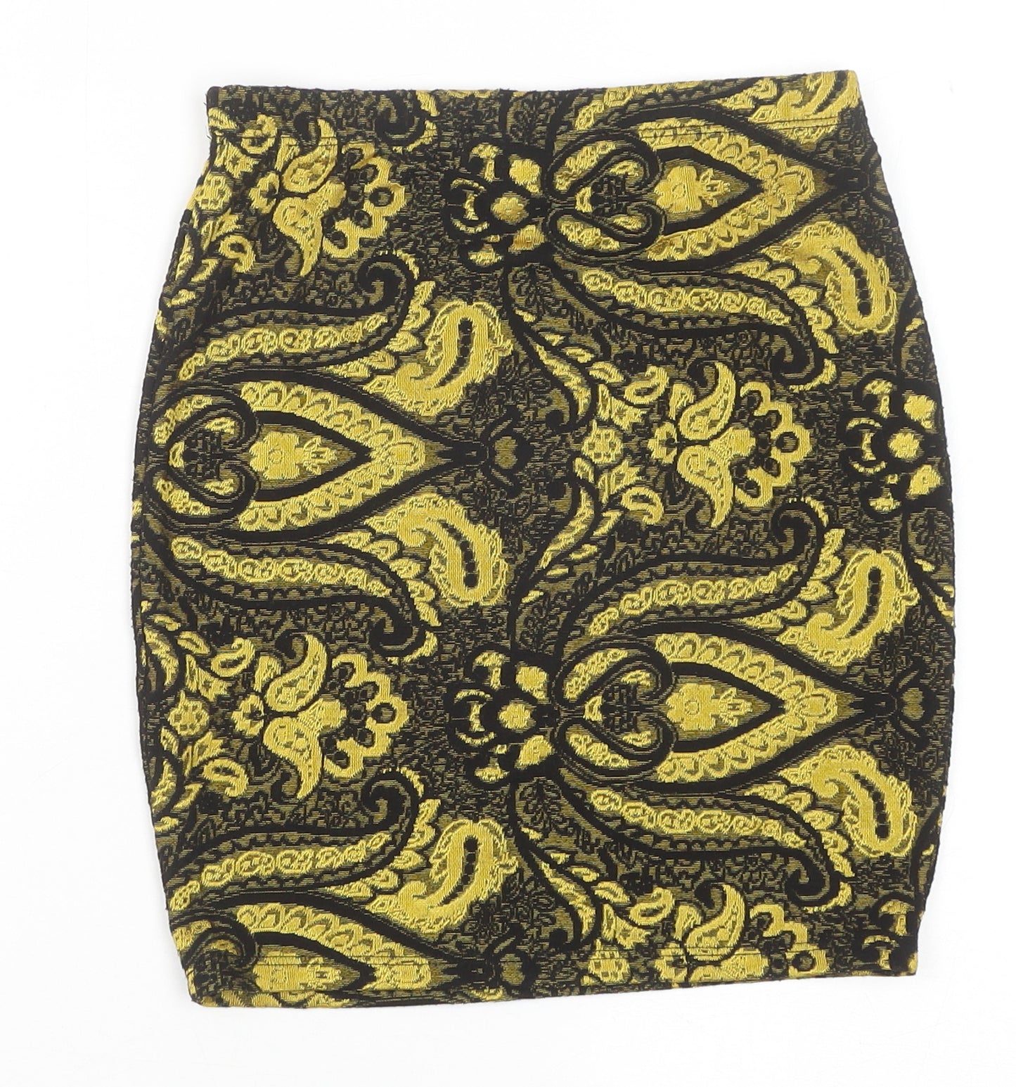 Topshop Womens Yellow Paisley Polyester Mini Skirt Size 8