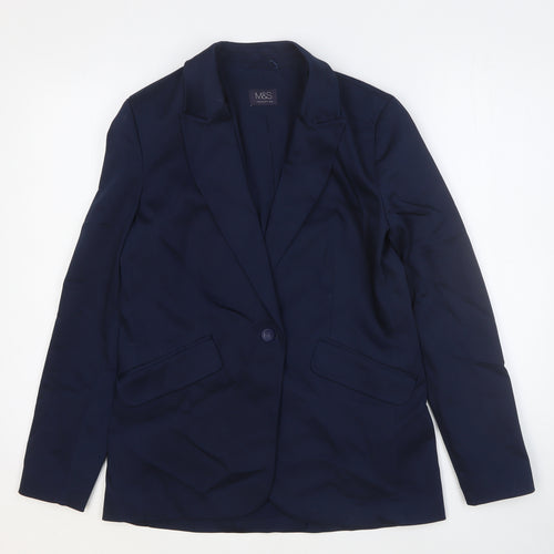 Marks and Spencer Womens Blue Cotton Jacket Blazer Size 12