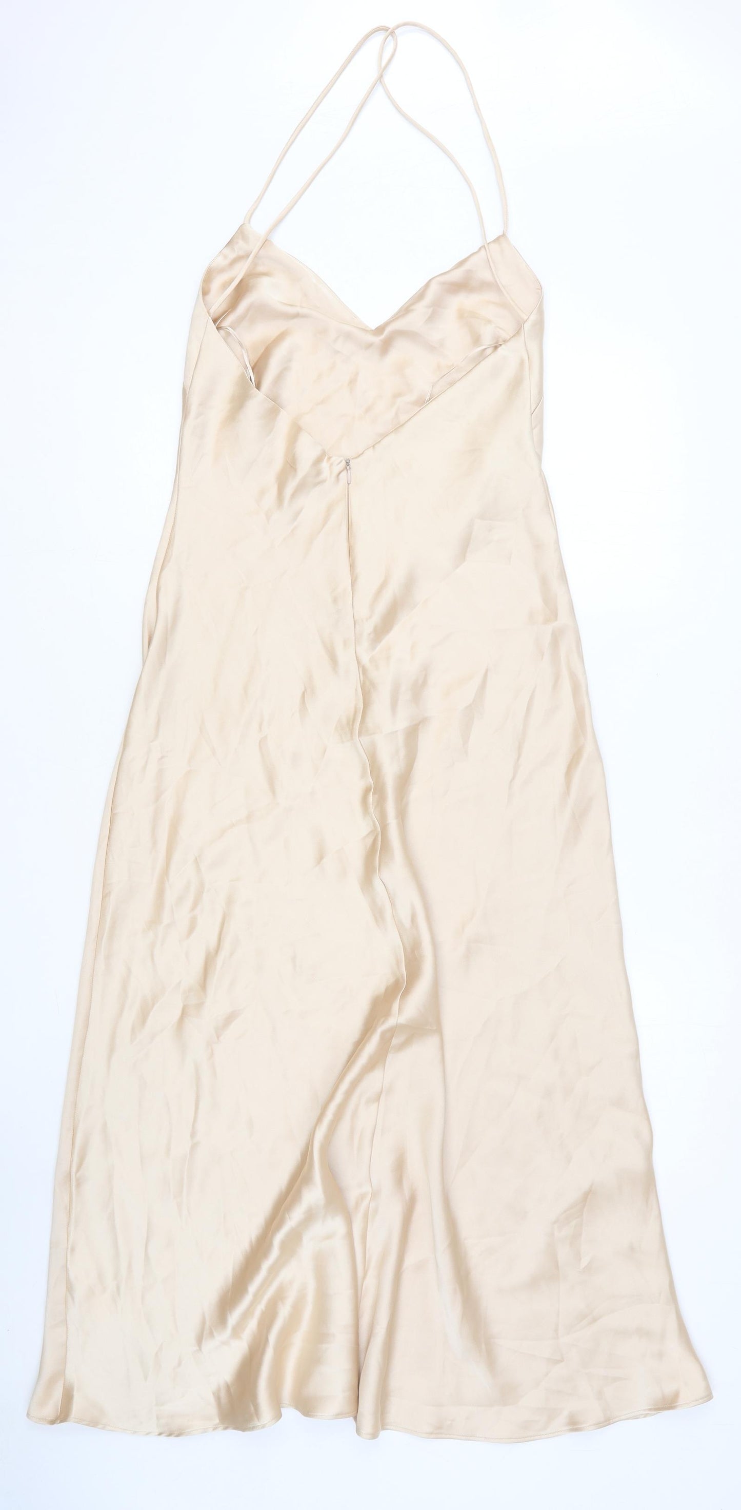 Zara Womens Beige Polyester Slip Dress Size M V-Neck Pullover