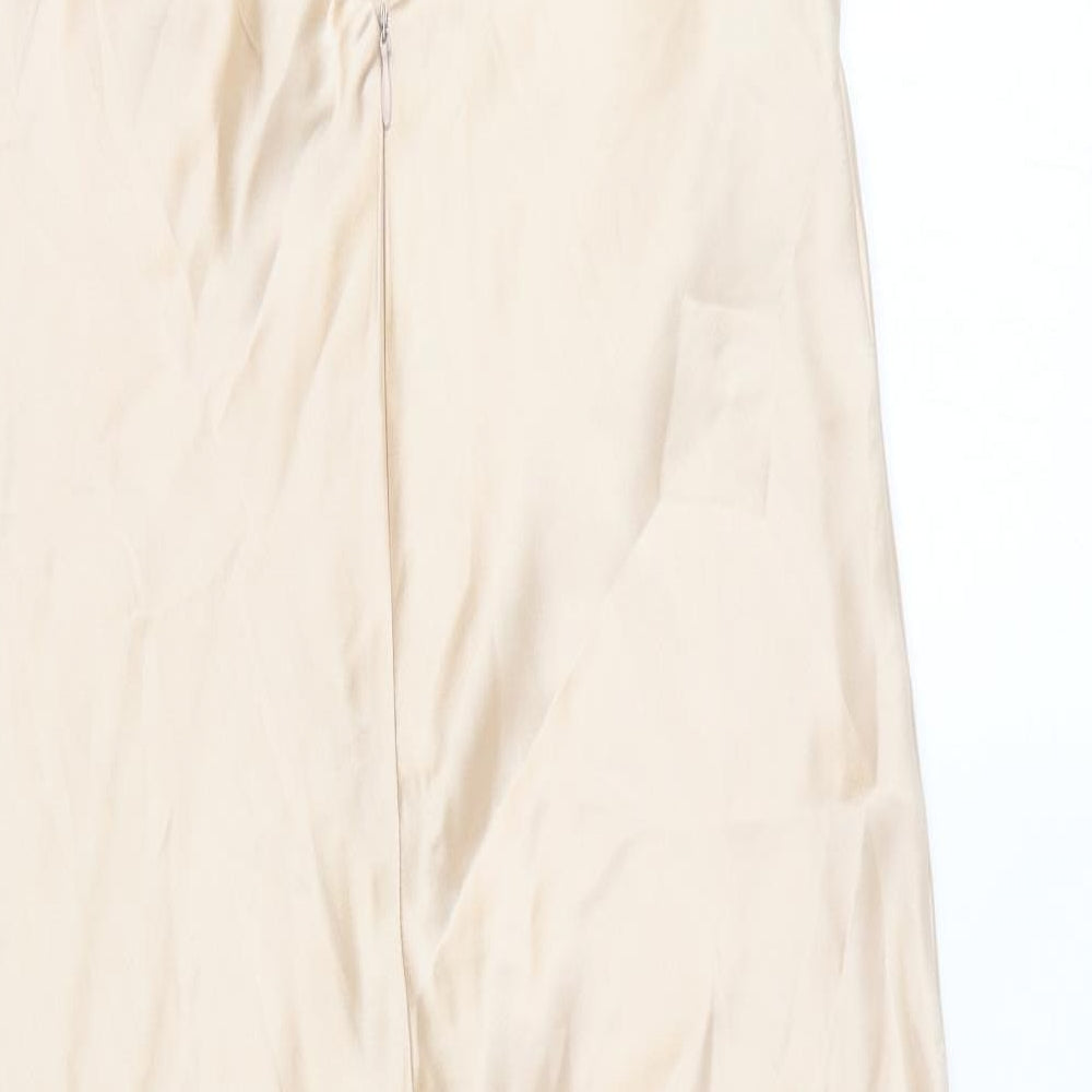 Zara Womens Beige Polyester Slip Dress Size M V-Neck Pullover