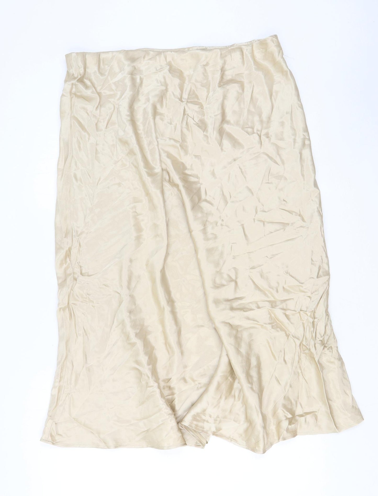 Marks and Spencer Womens Beige Polyester A-Line Skirt Size 18 Hook & Eye