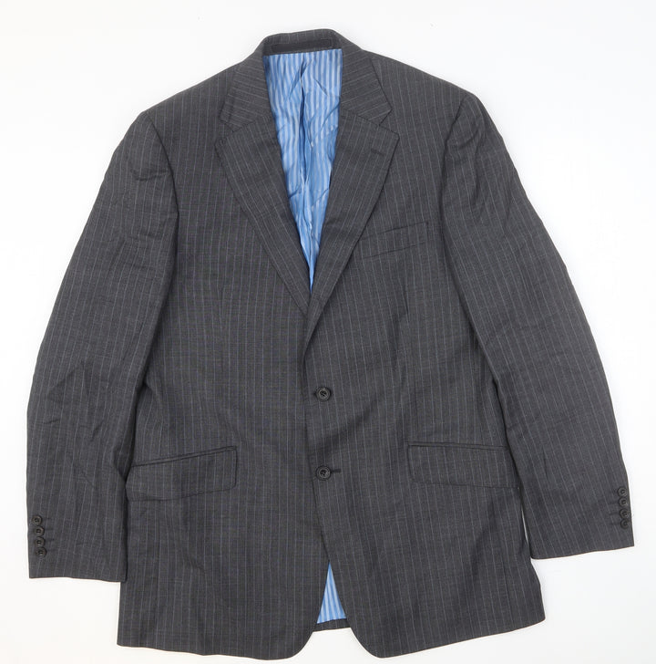 Marks and Spencer Mens Grey Striped Viscose Jacket Suit Jacket Size 46 Regular