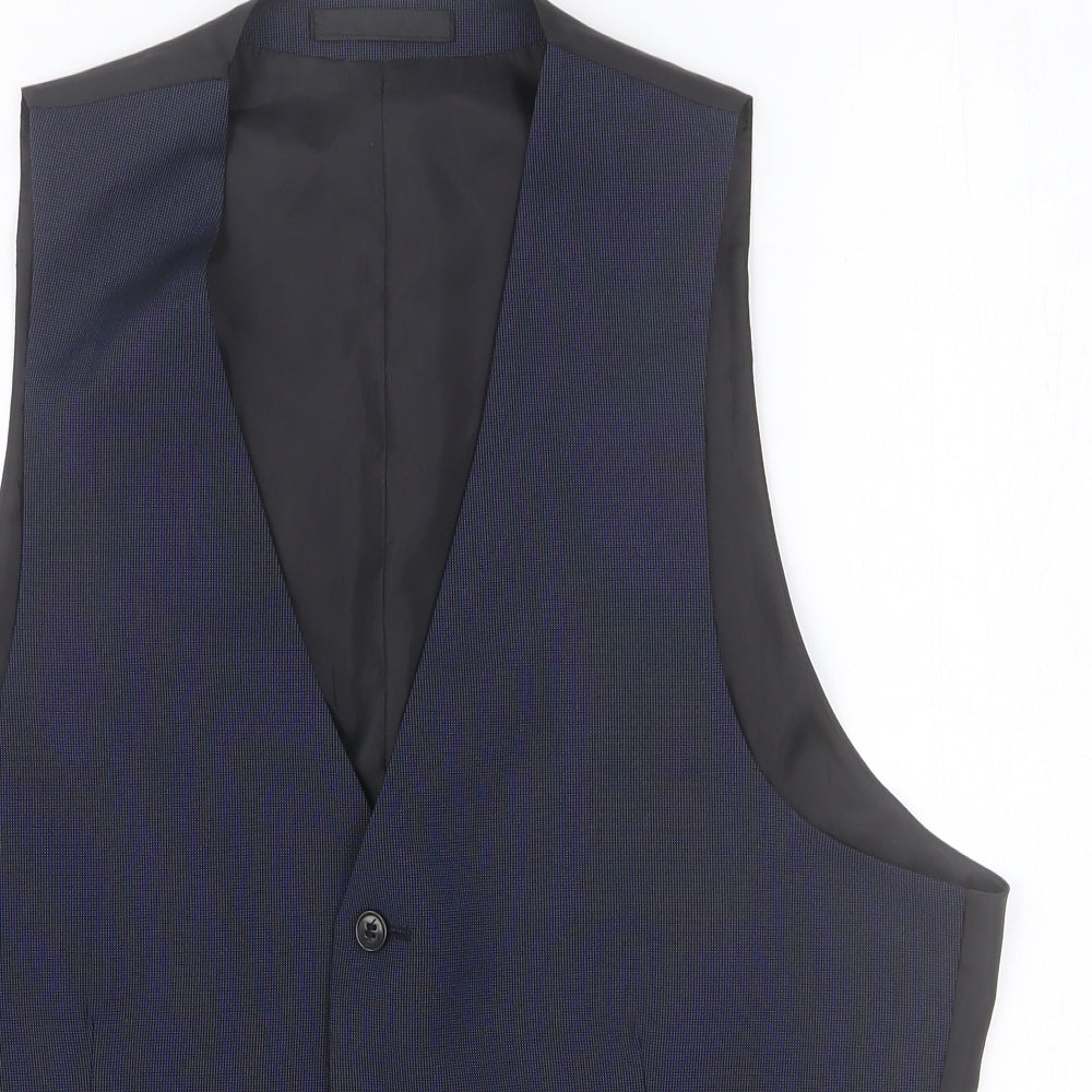Preworn Mens Blue Polyester Jacket Suit Waistcoat Size 42 Regular