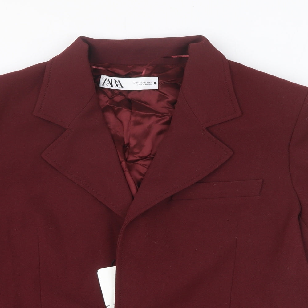 Zara Womens Red Polyacrylate Fibre Jacket Blazer Size XL