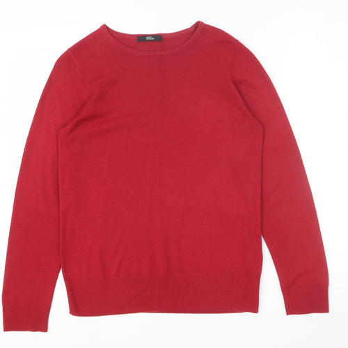 Marks and Spencer Womens Red Boat Neck Acrylic Pullover Jumper Size 8