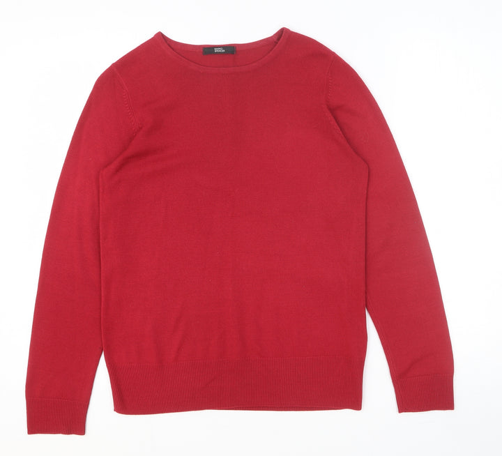 Marks and Spencer Womens Red Boat Neck Acrylic Pullover Jumper Size 8