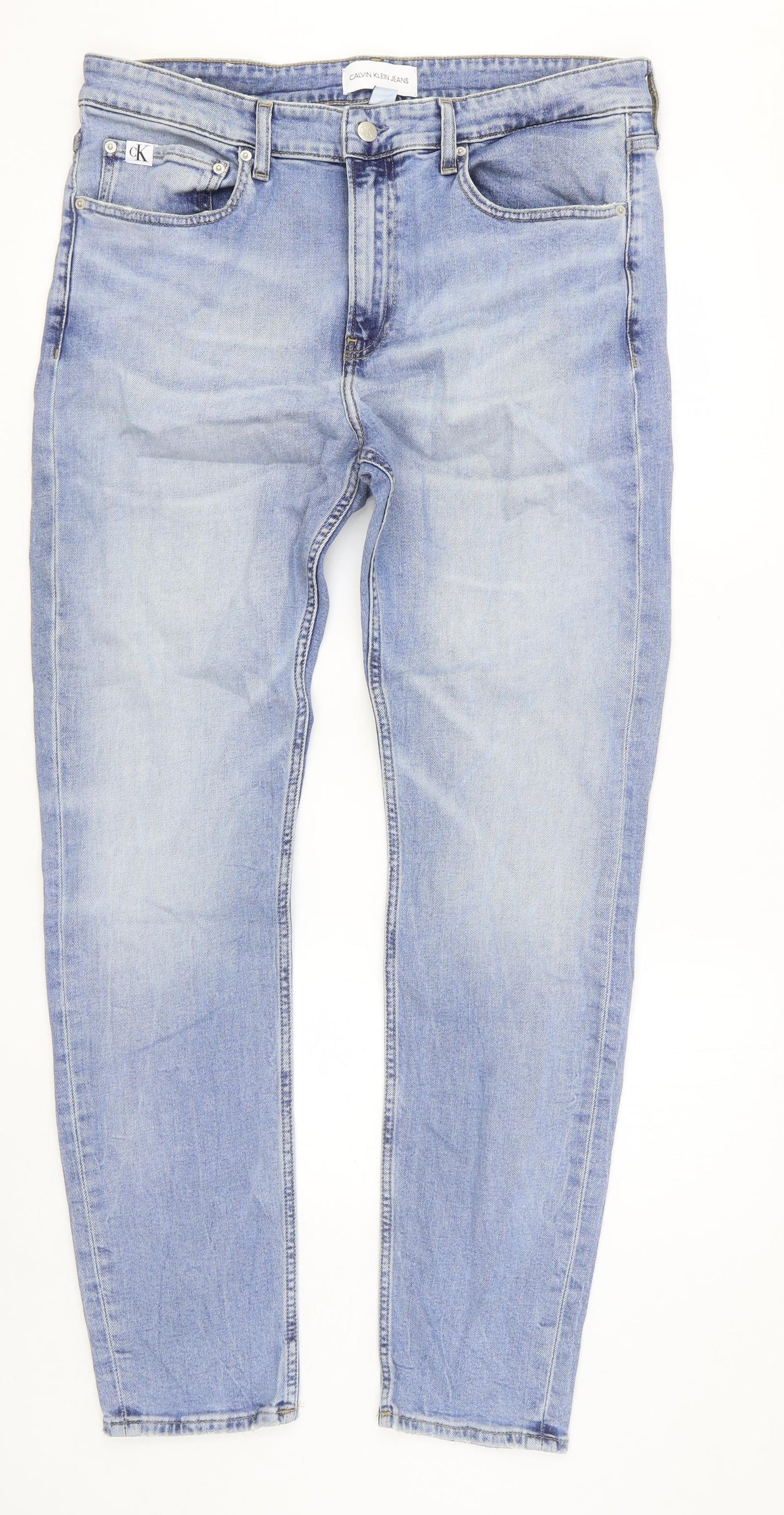 Calvin Klein Mens Blue Cotton Skinny Jeans Size 60 in Regular Button
