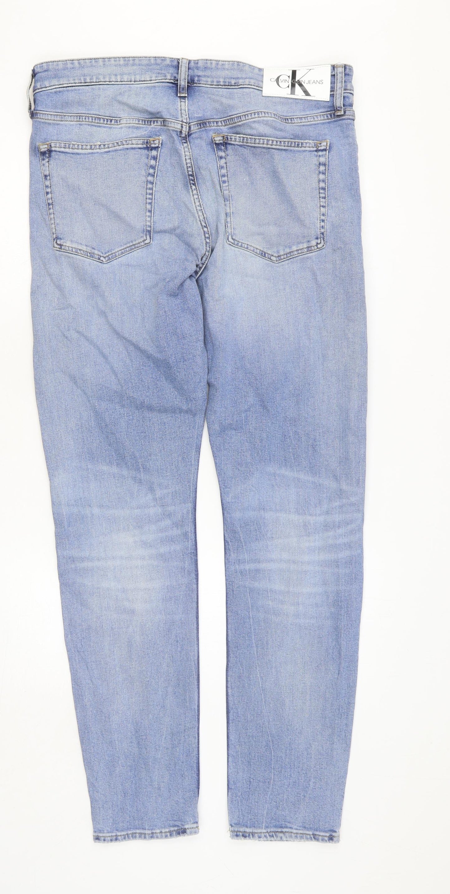 Calvin Klein Mens Blue Cotton Skinny Jeans Size 60 in Regular Button