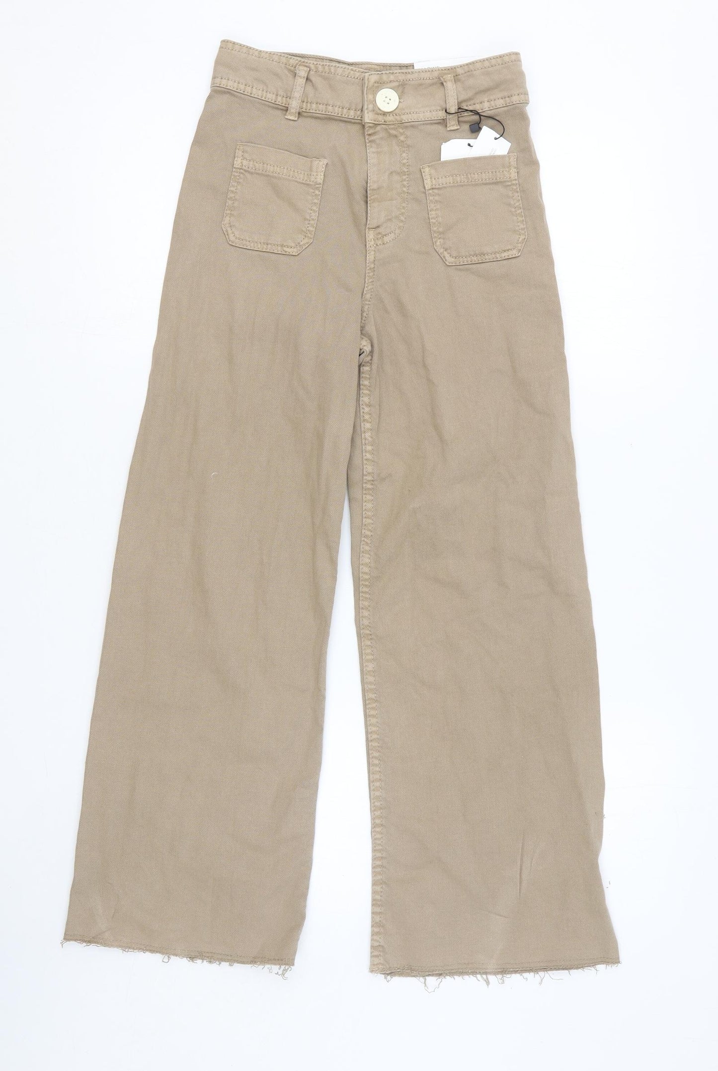 Zara Girls Beige Cotton Wide-Leg Jeans Size 11-12 Years Regular Button