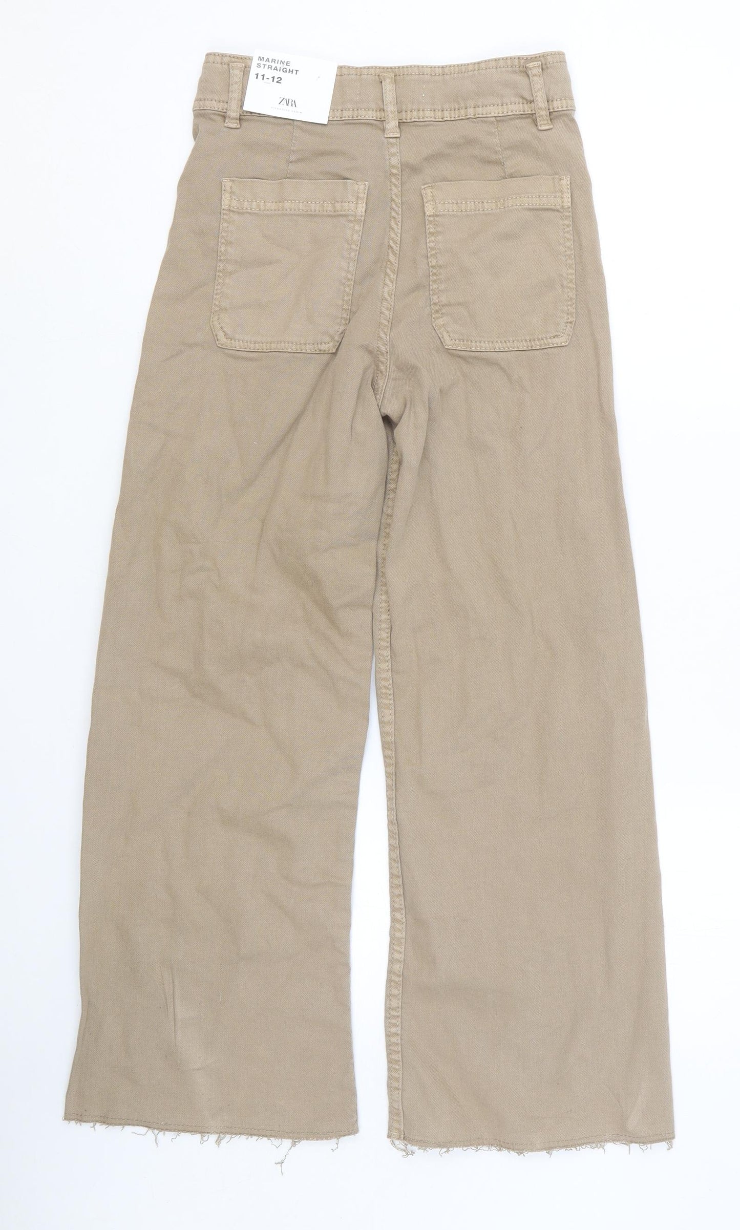 Zara Girls Beige Cotton Wide-Leg Jeans Size 11-12 Years Regular Button