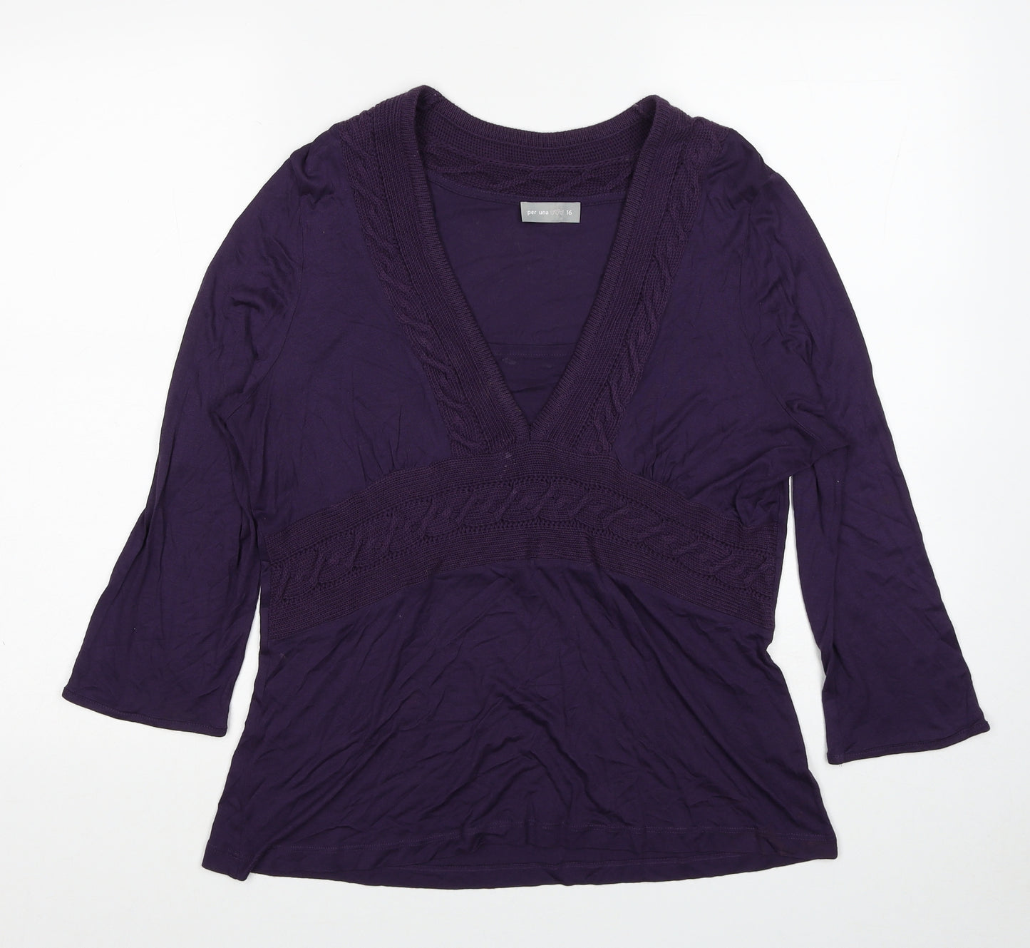 Per Una Womens Purple Viscose Basic Blouse Size 16 V-Neck