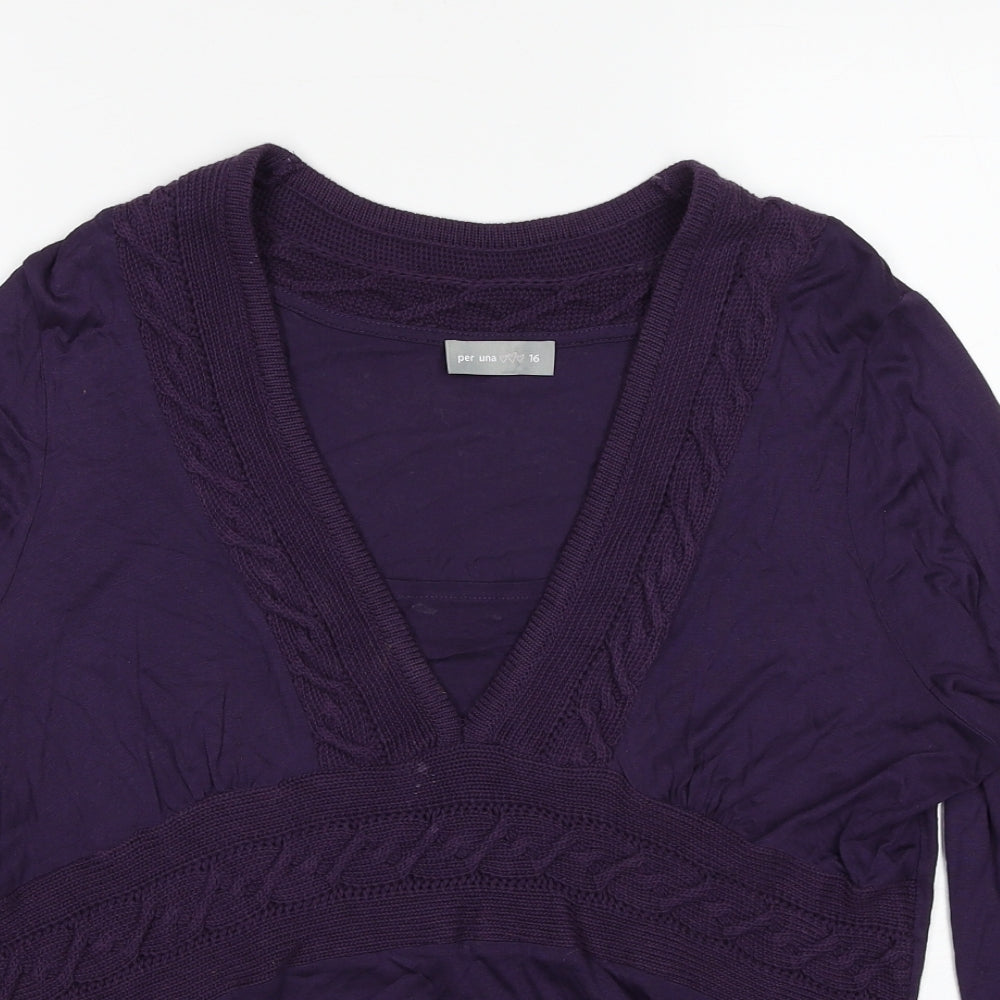 Per Una Womens Purple Viscose Basic Blouse Size 16 V-Neck