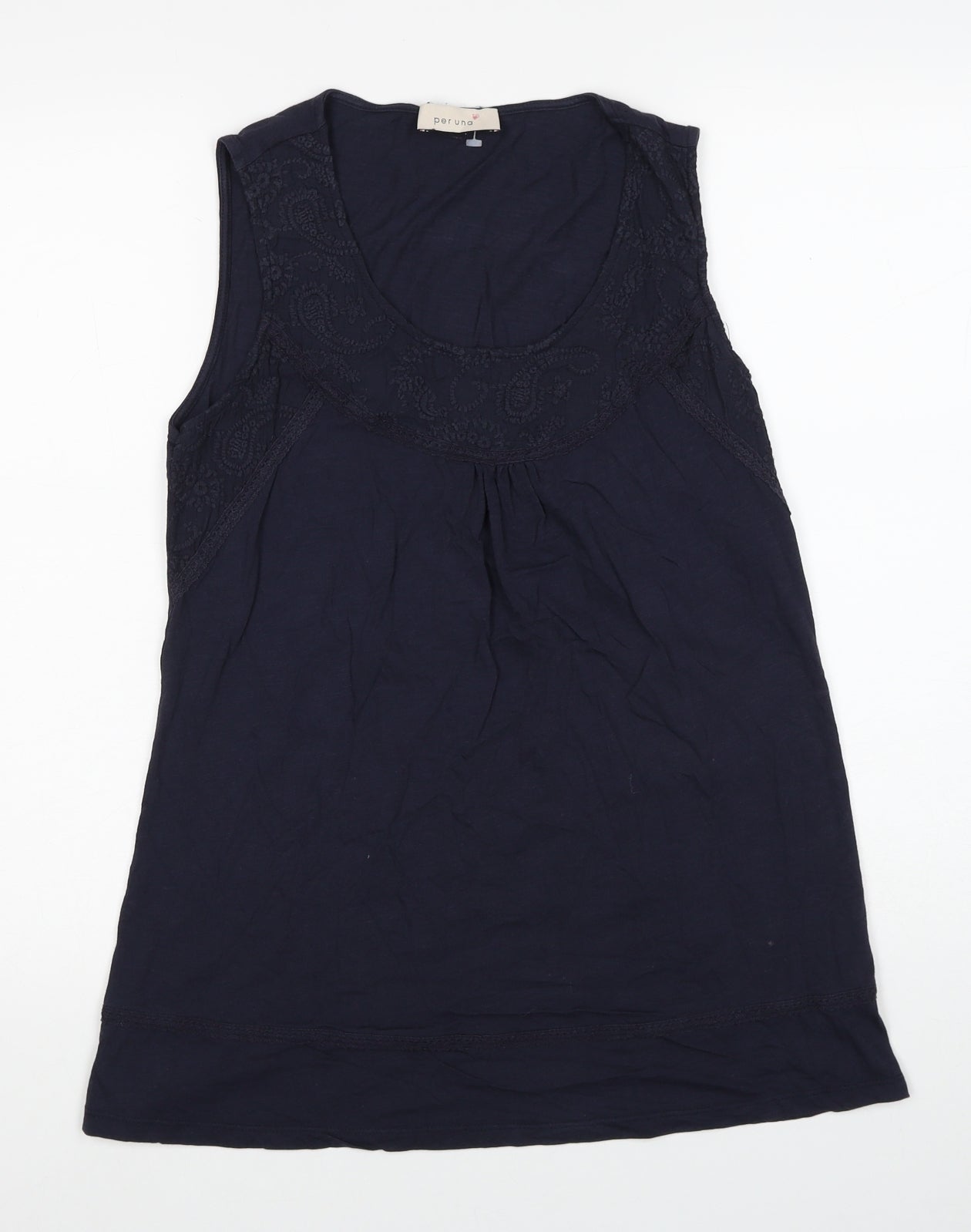 Per Una Womens Blue Cotton Tunic Tank Size 12 Scoop Neck
