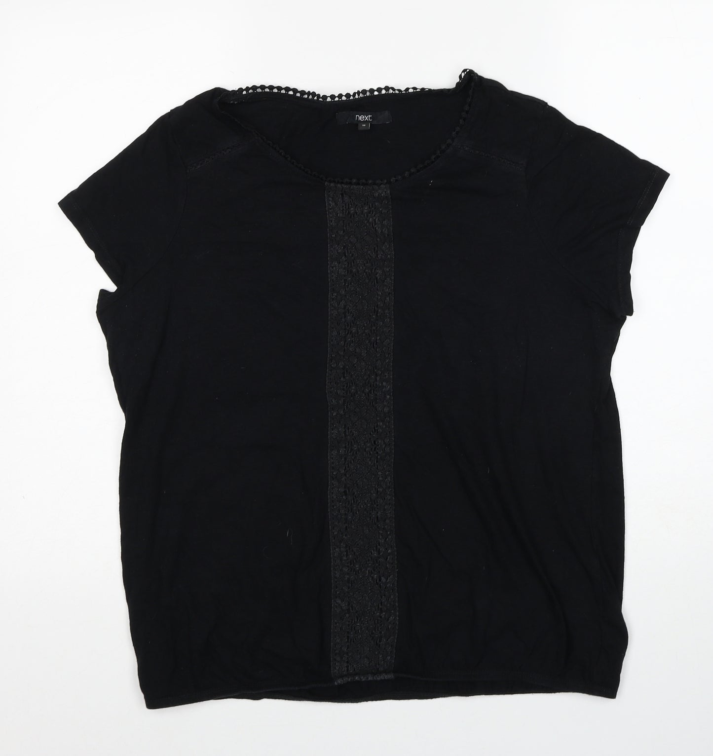 NEXT Womens Black Cotton Basic T-Shirt Size 18 Scoop Neck - Lace detail